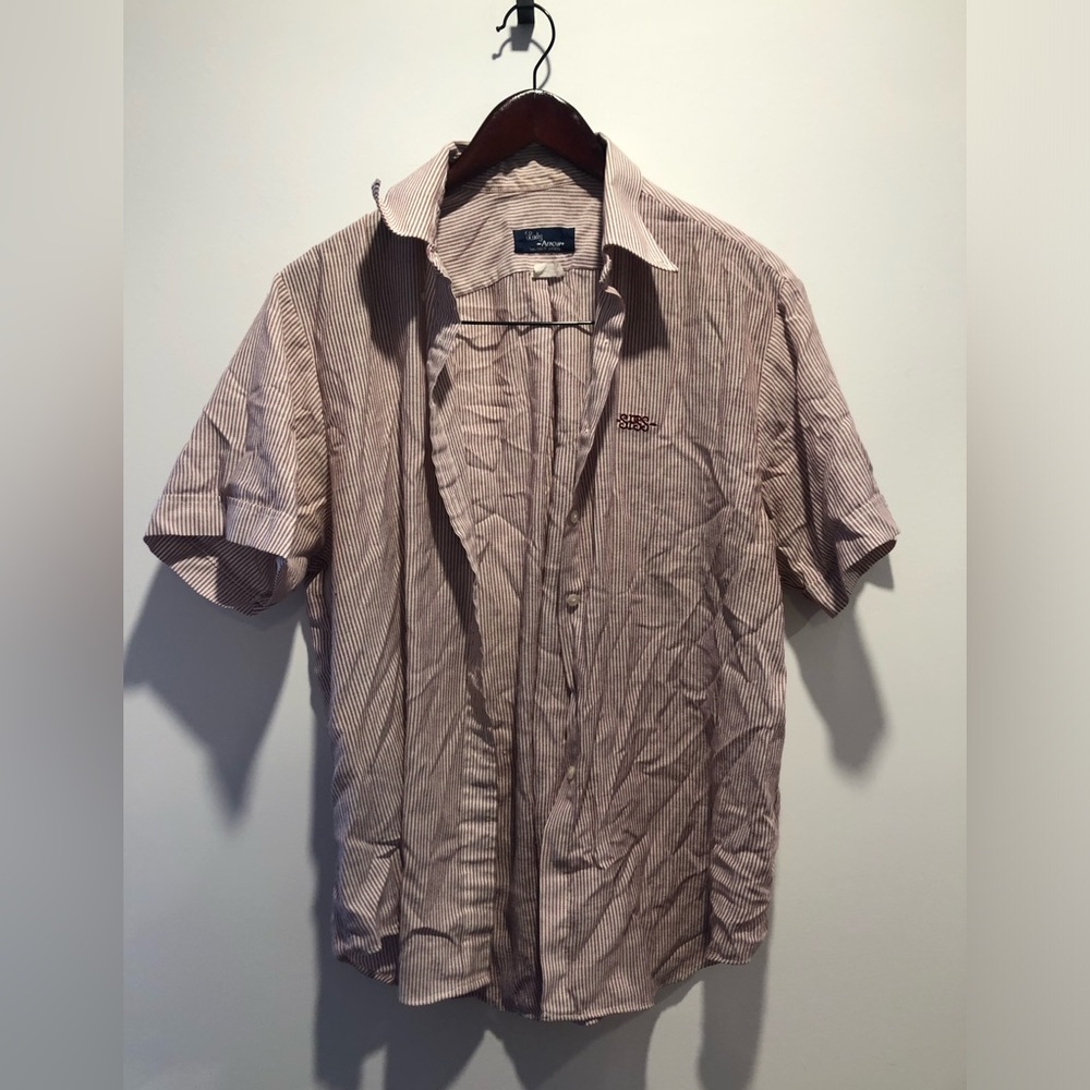 Striped Short Sleeve Button-Up Shirt Uniform SPSS